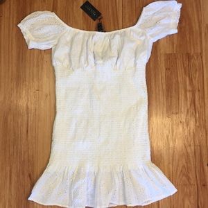 XL White Off The Shoulder boho Smocked Mini Dress